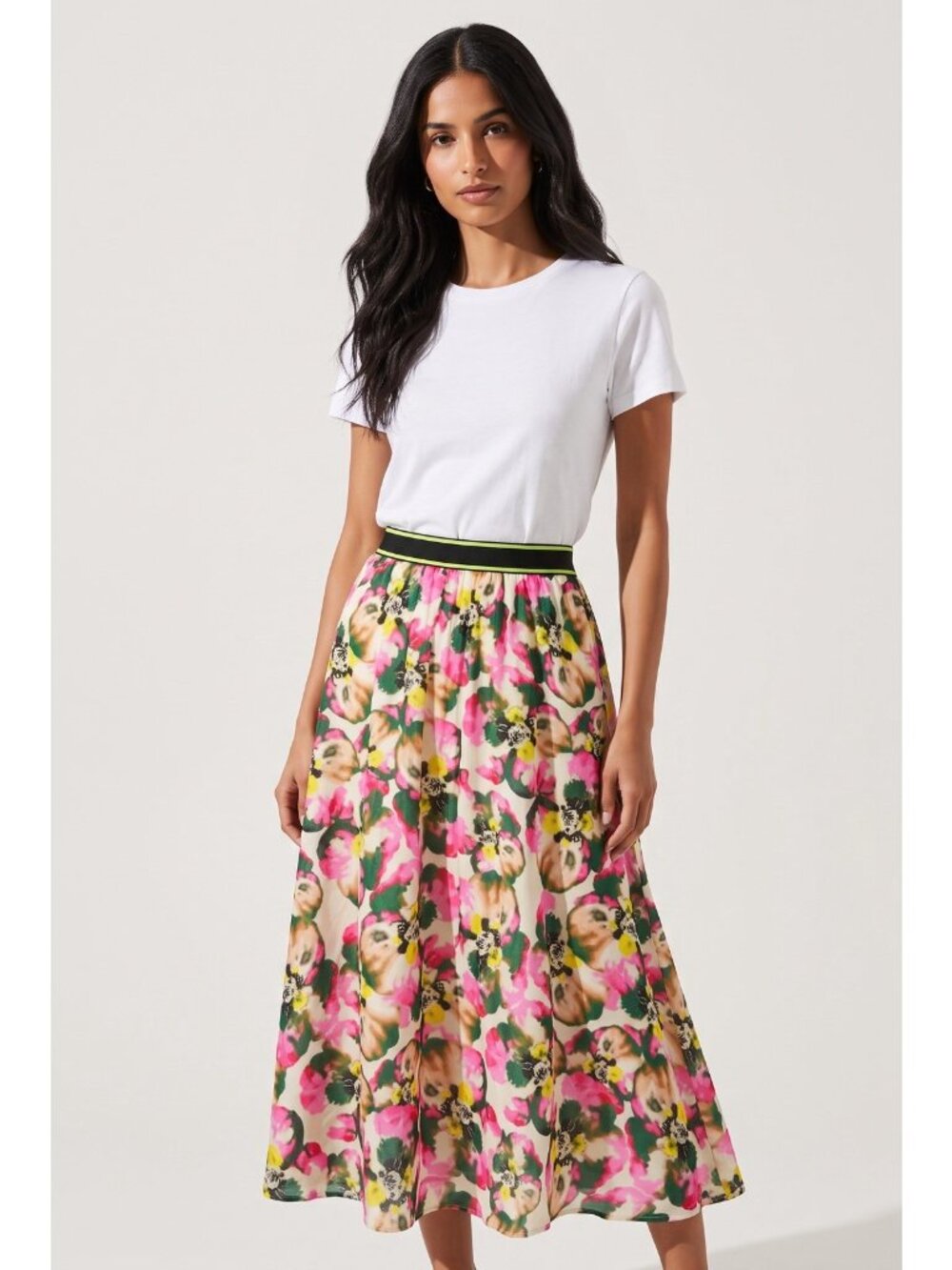 Le Superbe Floral Midi Skirt Size L Pink Boho Artsy Maximalist Indie Spring